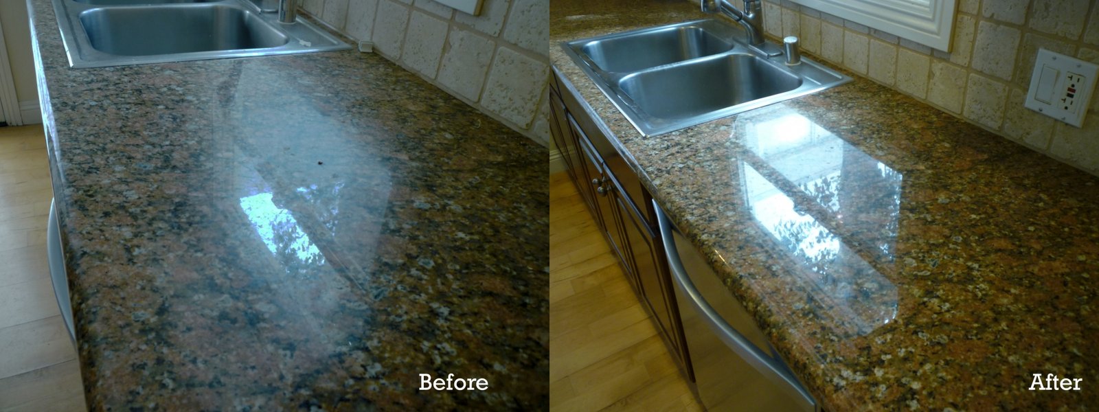 Granite countertops before and after professional treatment