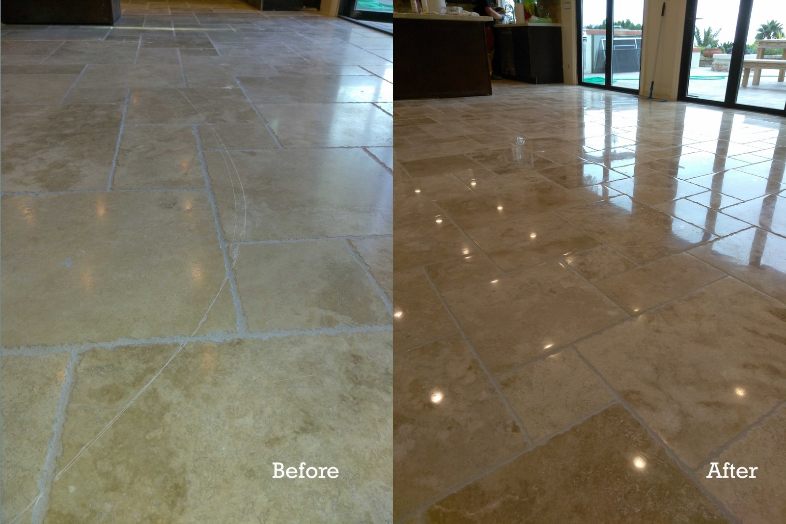 Stone surface scratch before and after professional repair