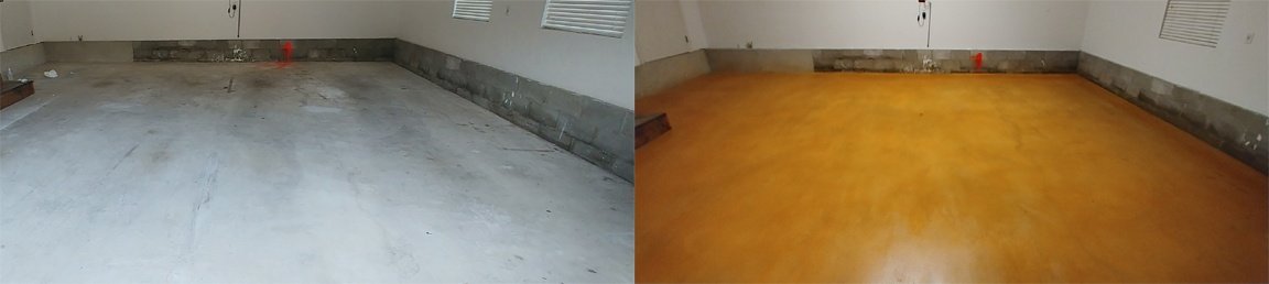 Garage concrete floor before and after surface treatment