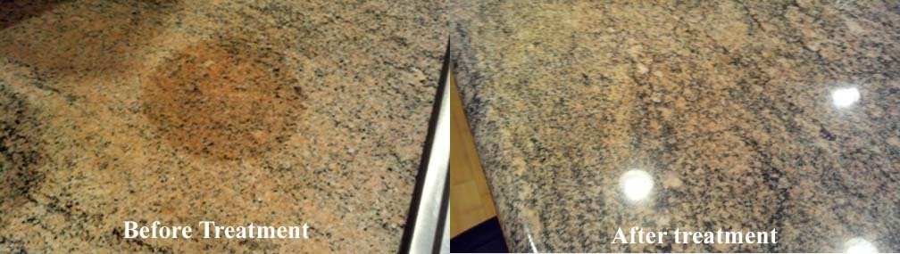Granite surface before and after restoration treatment