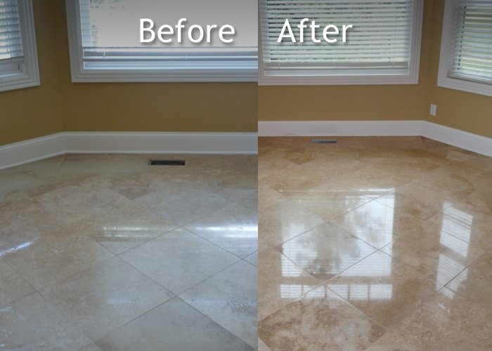 Travertine floor before and after restoration